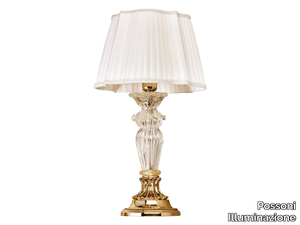 CHARLOTTE 4795/LP - Shaded gold plated table lamp with glass and silk shade _ Possoni Illuminazione