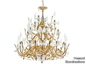 FOLIAGE 350/12+6+3+2 - Gold plated/satin gold plated chandelier with crystal _ Possoni Illuminazione