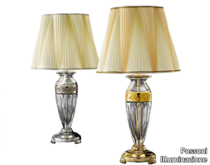 LEYLA 7009/L - Gold plated table lamp with crystal and pleated silk shade _ Possoni Illuminazione