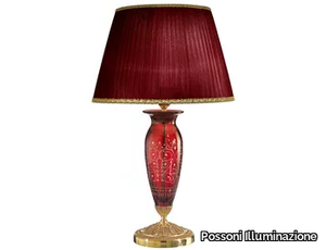 BIRKY 7015/L - French Gold table lamp with red crystal and shade _ Possoni Illuminazione