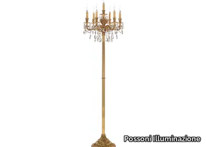 CAESAR 798/P6+1-SH/G - Shaded gold plated floor lamp with Schoeler crystals _ Possoni Illuminazione