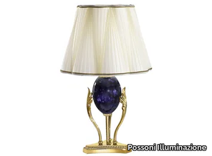 CHRISSIE 7007/L - Gold plated table lamp with blue alabaster and silk shade _ Possoni Illuminazione