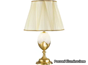 EGGY 7008/L - Satin gold plated table lamp with alabaster and silk shade _ Possoni Illuminazione