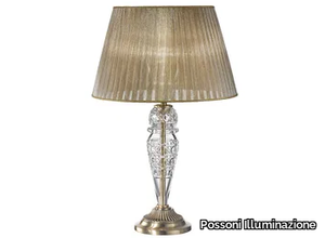 GIOTTO 1898/L-C - Antique Brass table lamp with crystal and shade _ Possoni Illuminazione