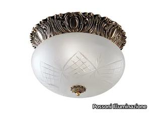 LENA 200/35 - Antique brass ceiling light with glass _ Possoni Illuminazione