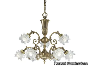 MICHELA 15/6+3 - Satin brass chandelier with glass _ Possoni Illuminazione