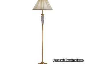 NATASCIA 27077/P - Satin gold plated floor lamp with crystal and silk shade _ Possoni Illuminazione
