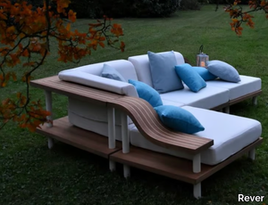 OCEANO - Corner modular fabric, teak and steel garden sofa _ Rever