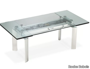 ASTROLAB - Extending glass and aluminium dining table _ Roche Bobois