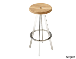 YIX - High stainless steel and wood stool _ Solpuri