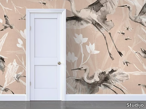 BIRDS AND CRANES - Wallpaper with floral pattern _ Studijo