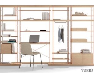 BOST 25 - Open sectional steel and wood bookcase with secretary desk _ TREKU