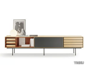 AURA 82 - Modular oak TV cabinet with drawers _ TREKU