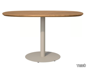 T-TABLE - Oval garden table with steel base and teak top _ TRIBÙ