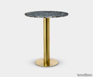 Tube Dining Table Brass Pebble Marble Top 900mm