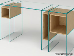 MARCELL - Rectangular wood and glass writing desk with bookcase _ Tonelli Design