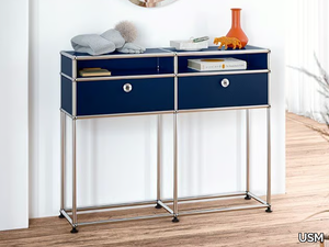 USM HALLER - Contemporary style rectangular steel console table with drawers with shelving _ USM