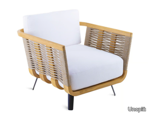 WELCOME - Teak and polyolefinic rope garden armchair with armrests _ Unopiù