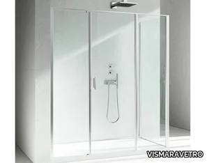LINEA LM+LG - Corner tempered glass shower cabin with hinged door _ VISMARAVETRO