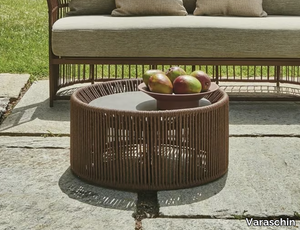 TIBIDABO - Round coffee table with synthetic fiber weaving, glass top _ Varaschin