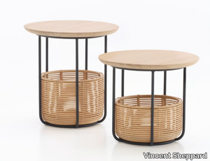 BASKET - Round coffee table with oak top and rattan basket _ Vincent Sheppard