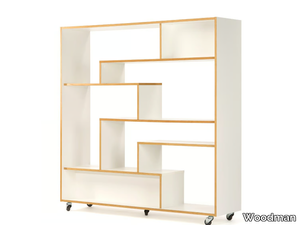 SOUTHBURY - Open divider melamine-faced chipboard bookcase with casters _ Woodman