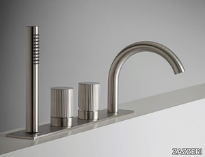 Z316_SH - Deck mounted 4 hole stainless steel bathtub tap with hand shower _ ZAZZERI