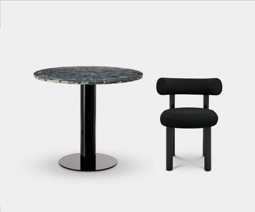 Set of Four Fat Dining Chair and Tube Dining Table Black Pebble Marble