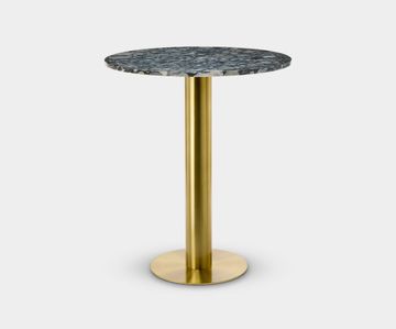 Tube Dining Table Brass Pebble Marble Top 900mm