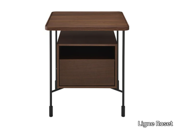 PASSEPARTOUT - Square walnut bedside table with drawers _ Ligne Roset