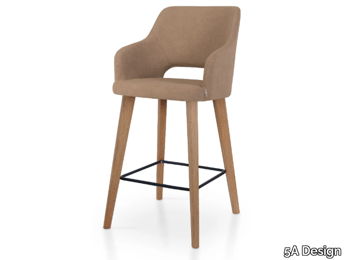 PARADISE BAR OAK - High leather stool with footrest _ 5A Design