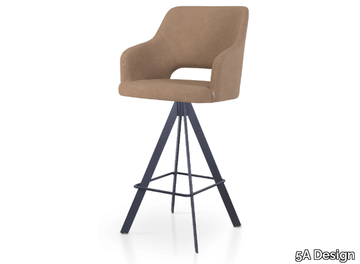 PARADISE BAR SPIDER - Trestle-based leather stool with armrests _ 5A Design