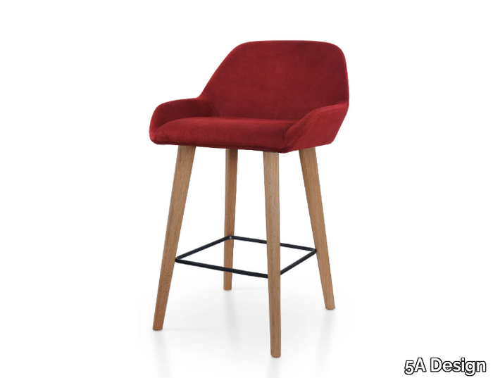 ROYAL BAR OAK - High leather stool with footrest _ 5A Design