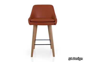 PREMIERE BAR OAK - High leather stool with footrest _ 5A Design