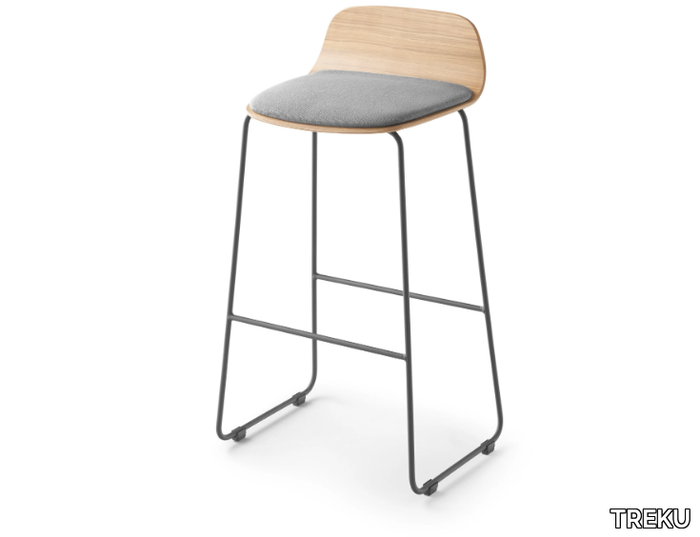 BISELL METAL - Sled base wooden stool with integrated cushion _ TREKU