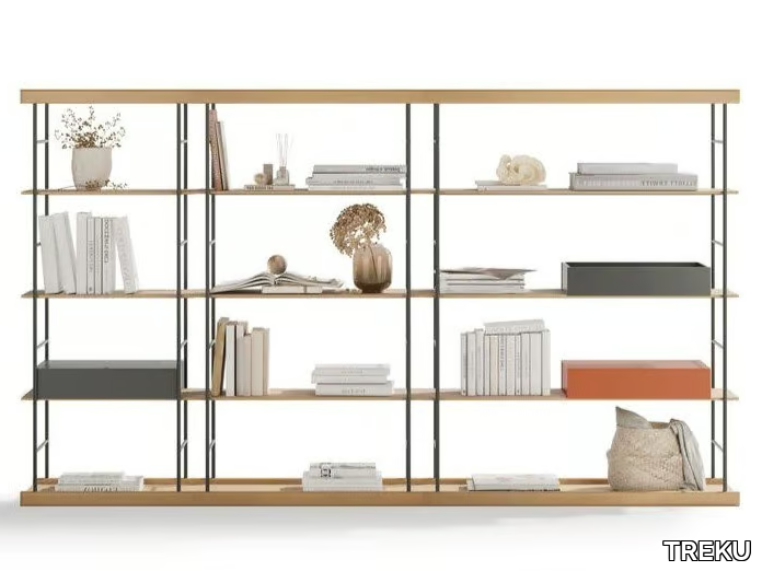 BOST 25 - Open divider steel and wood bookcase _ TREKU