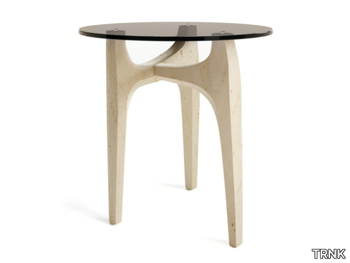 KYAMAN - Round side table with marble base and glass top _ TRNK