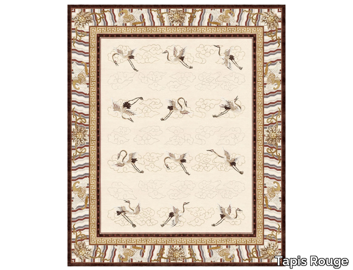 MANCHURIAN CRANES EGGSHELL - Rectangular handmade rug _ Tapis Rouge