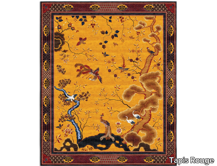 CHINESE PHEONIX ANTIQUE GOLD - Rectangular handmade rug _ Tapis Rouge