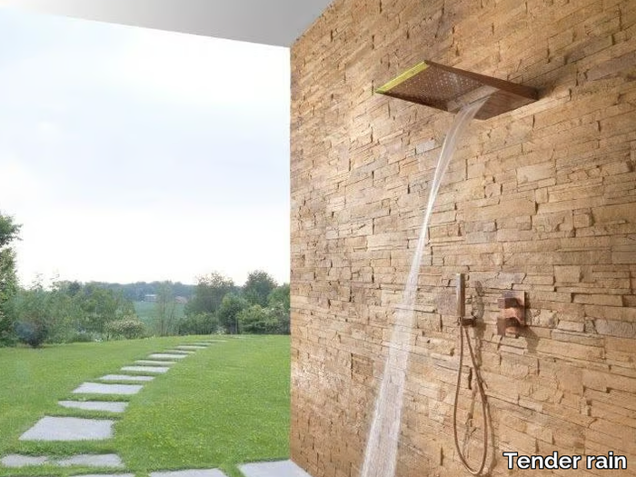 MENHIR - Wall-mounted brass waterfall shower with anti-lime system _ Tender rain