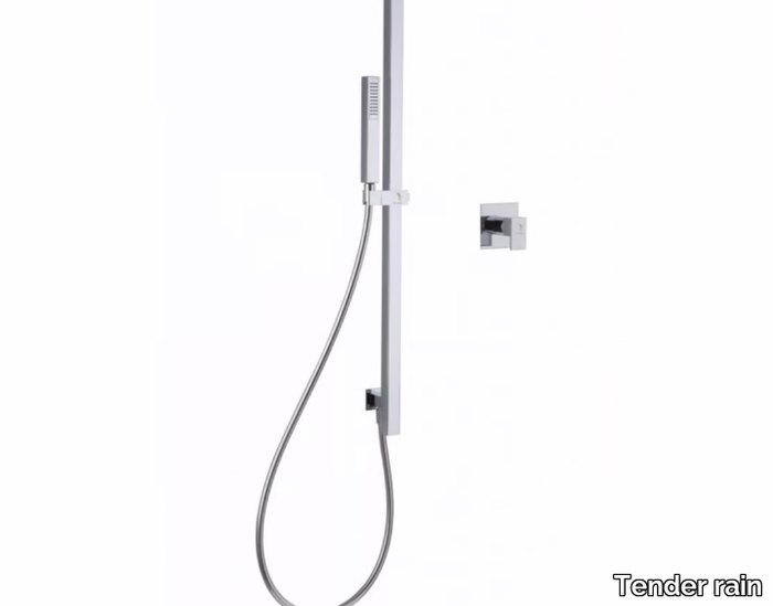 Square-section sliding bar - Wall-mounted brass shower panel with hand shower _ Tender rain