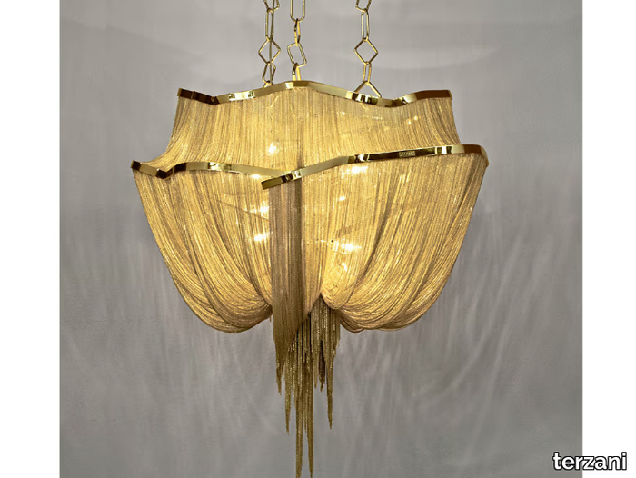 ATLANTIS J01 - Brass chains and metal structure plated pendant lamp _ TERZANI