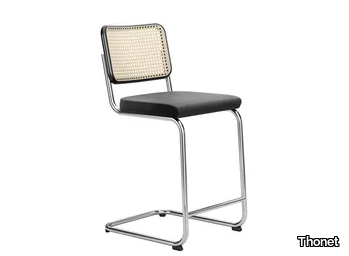 S 32 SPVHT - Cantilever upholstered stool with canework backrest _ Thonet