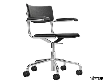 S 43 PVFDR - Swivel upholstered chair with armrests and with castors _ Thonet