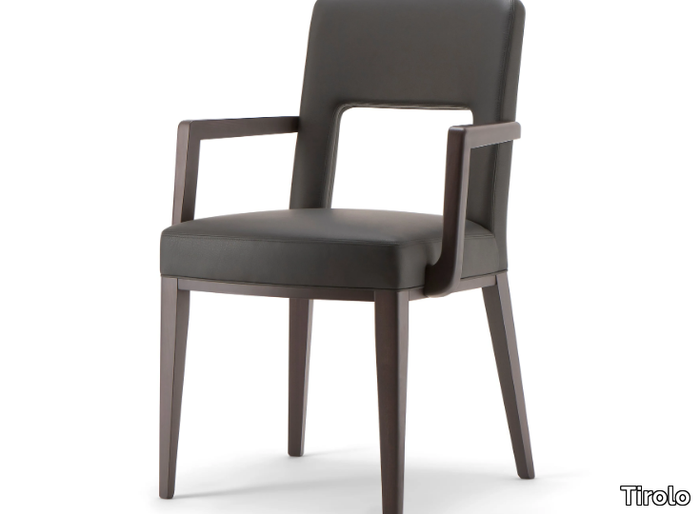 MONTREAL - Upholstered leather chair with armrests open back _ Tirolo