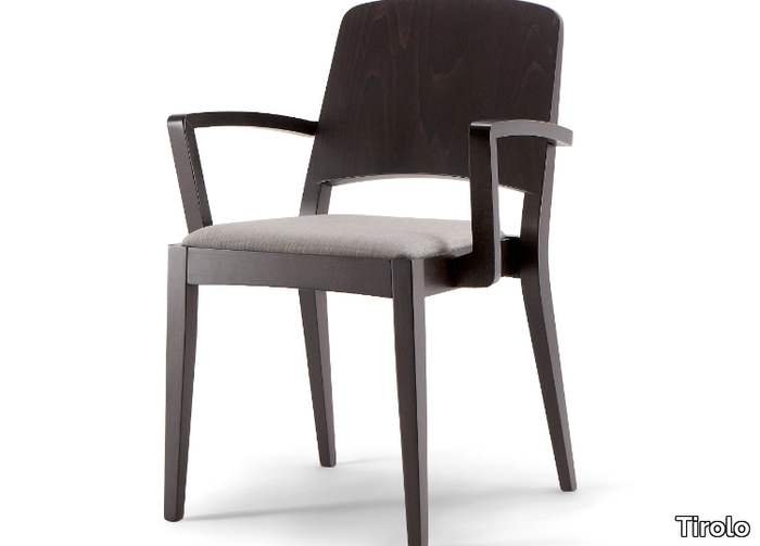 KYOTO - Solid wood chair with armrests with integrated cushion _ Tirolo