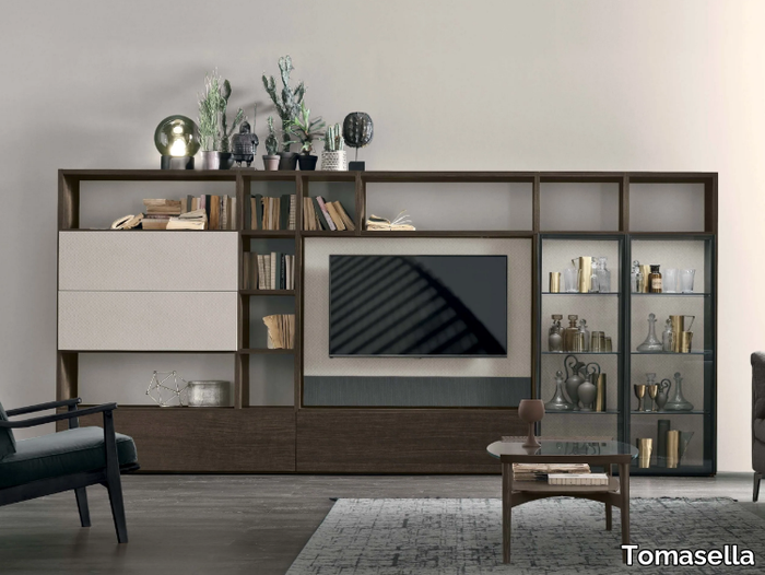 ATLANTE UNIT AT212 - Retractable wooden TV cabinet with shelves _ Tomasella