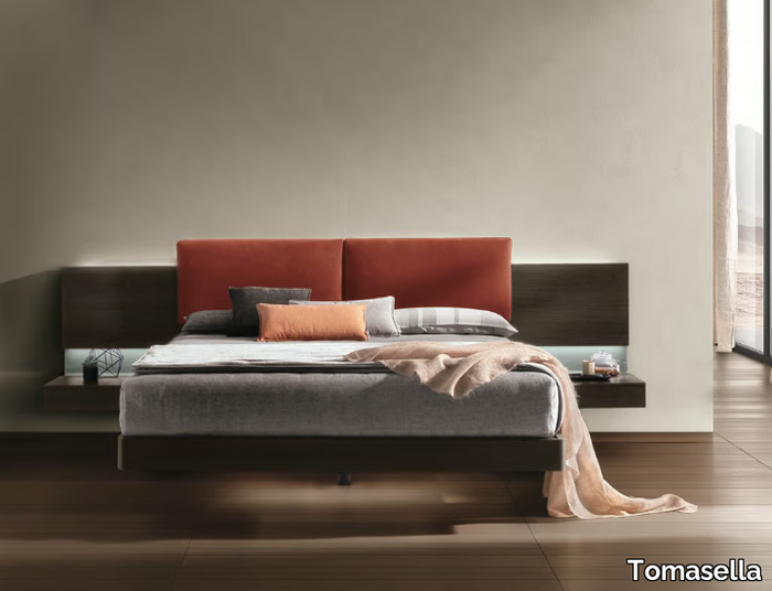 SHIRO - Wooden double bed with integrated lighting _ Tomasella