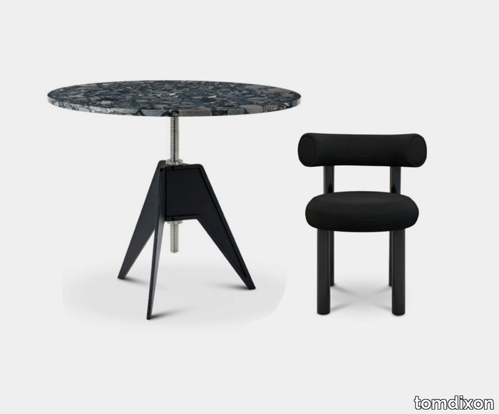 Set of Four Fat Dining Chair and Screw Cafe Table Pebble Marble Table