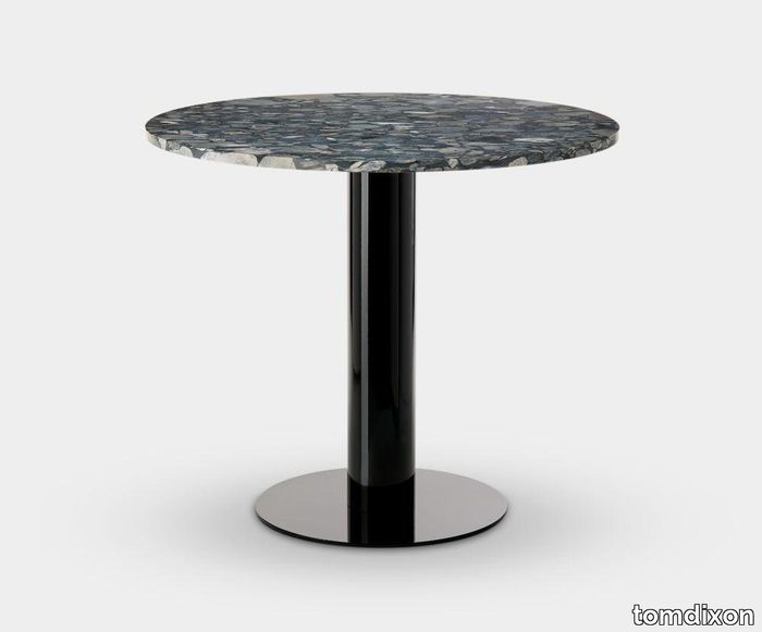 Tube Dining Table Black Base Pebble Marble